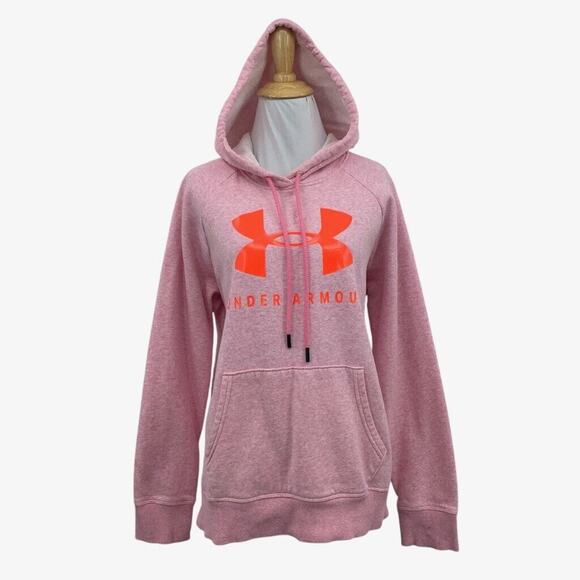 Under Armour Sweatshirt Womens M Medium Pink Rival Fleece Logo Graphic Hoodie - Picture 1 of 12